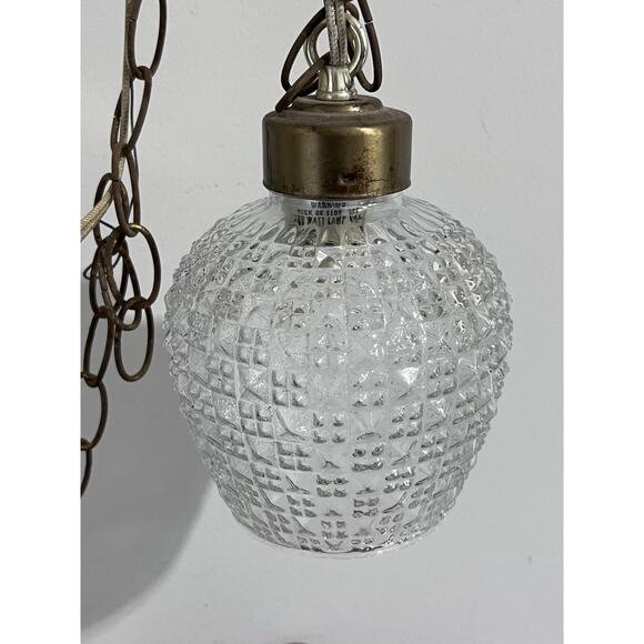 Vintage Hollywood Regency Double Swag Hanging Diamond Globe Fixture 60's REPAIR - Picture 4 of 8